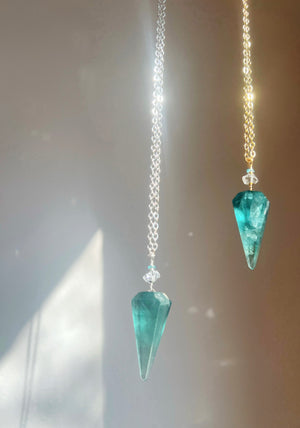 Green Fluorite and Herkimer Diamond Pendulum