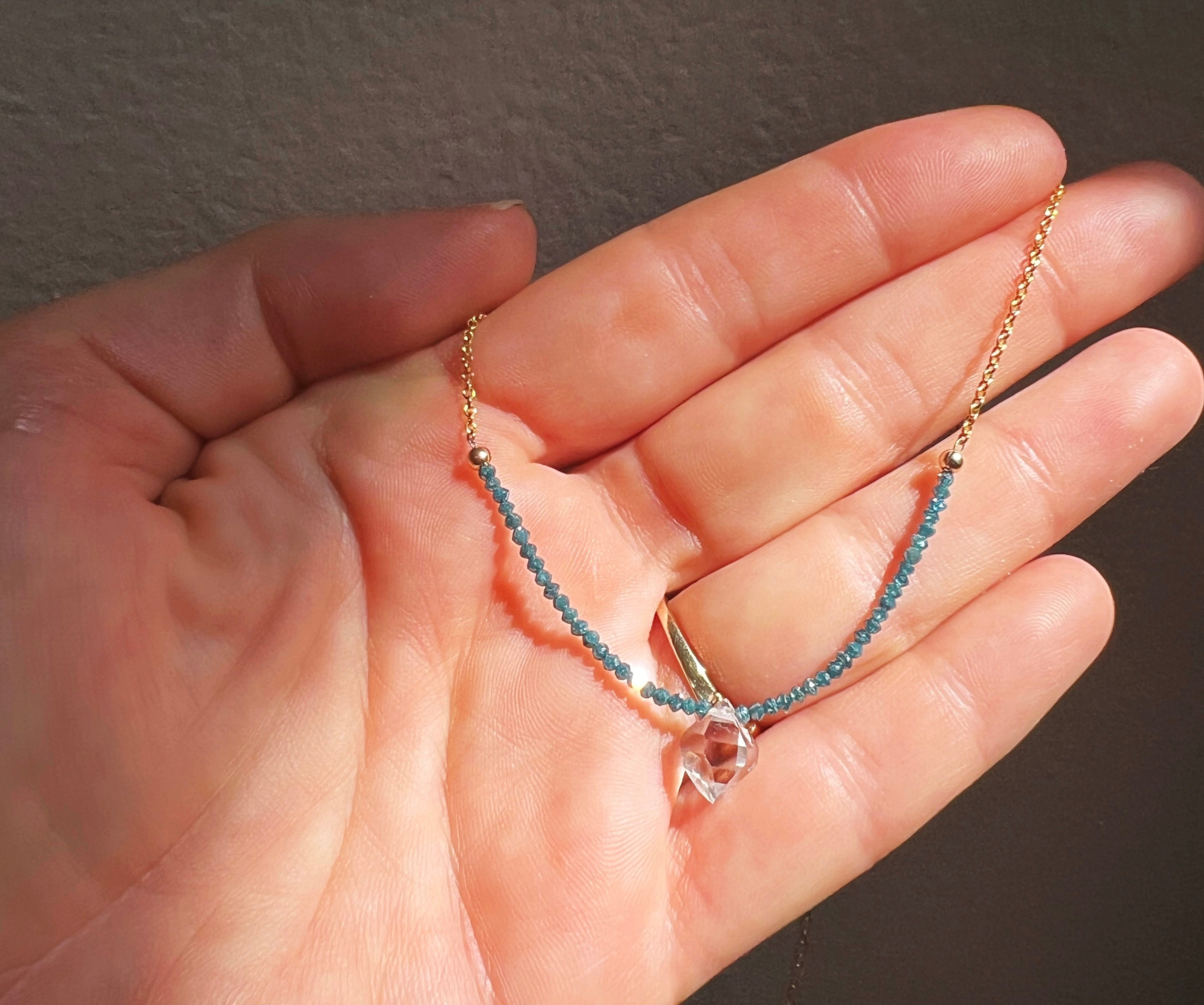 Blue Diamond and Herkimer Life-Force Necklace