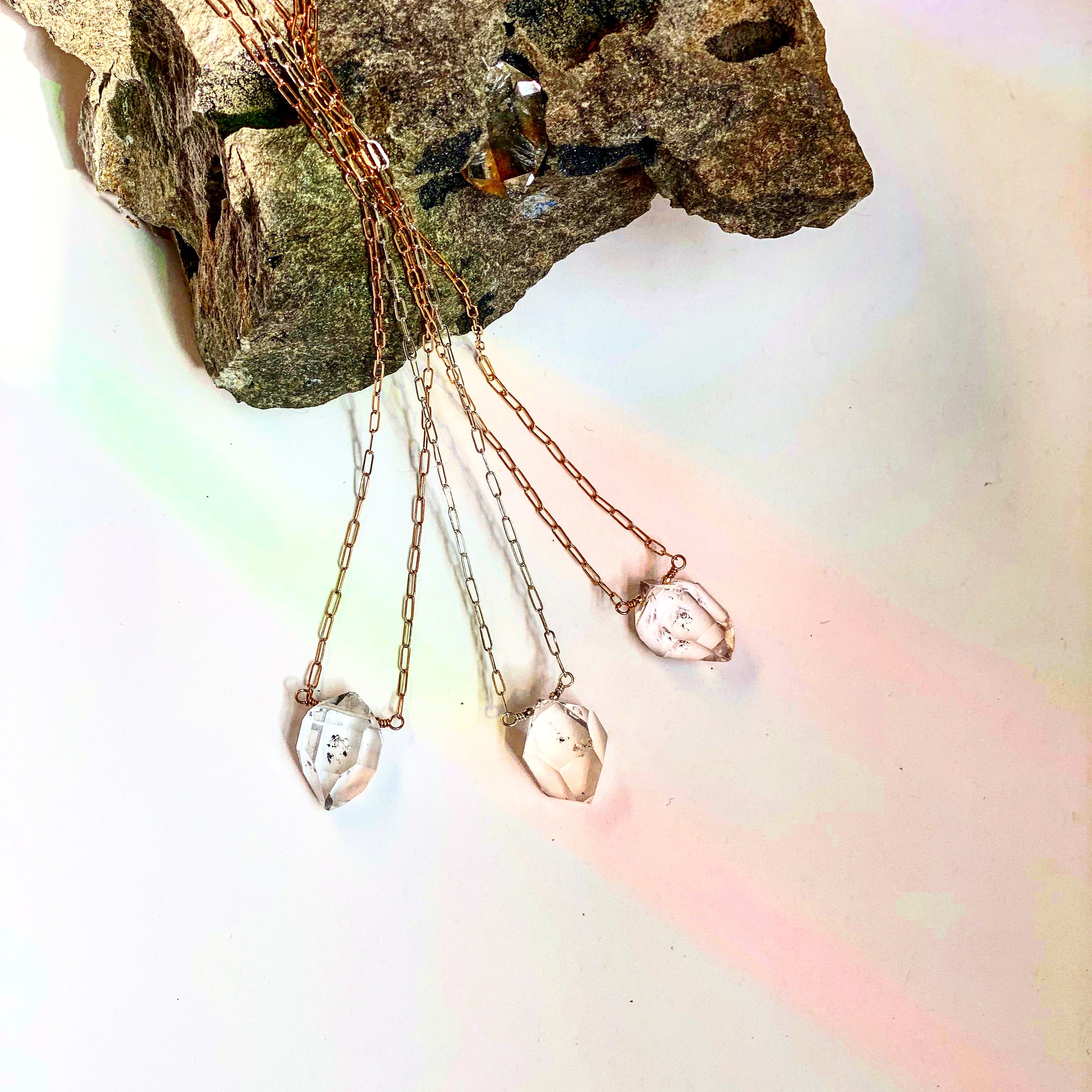 Herkimer Quartz "Life-Force" Choker Necklaces: Large on Paper Clip Chain